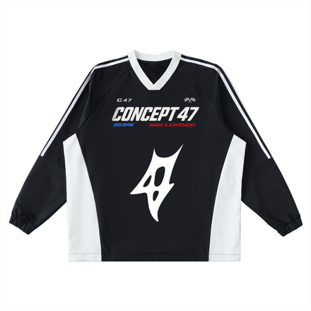 COLOR-BLOCK V-NECK LONG-SLEEVE TEE.