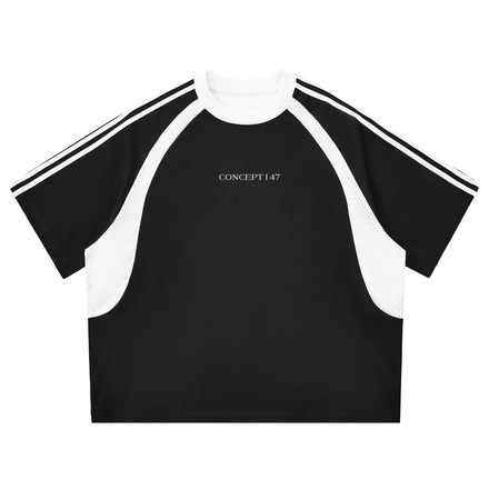 CONTRAST STRIPES PANEL MESH T-SHIRT