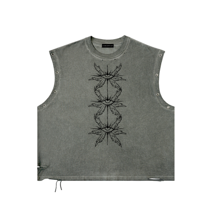 DISTRESSED GROMMET EYELET TANK TOP