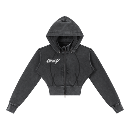 WOMEN'S VINTAGE WASHED CROPPED FLEECE HOODIE